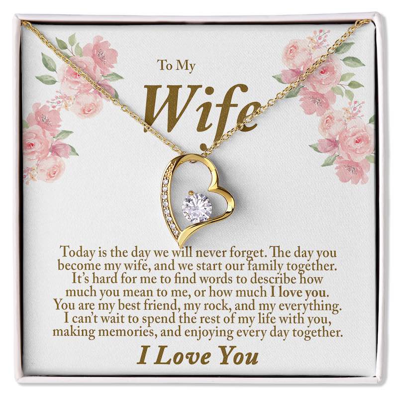 Wedding Day Gift for Bride From Groom Personalized Message Card Heart Necklace