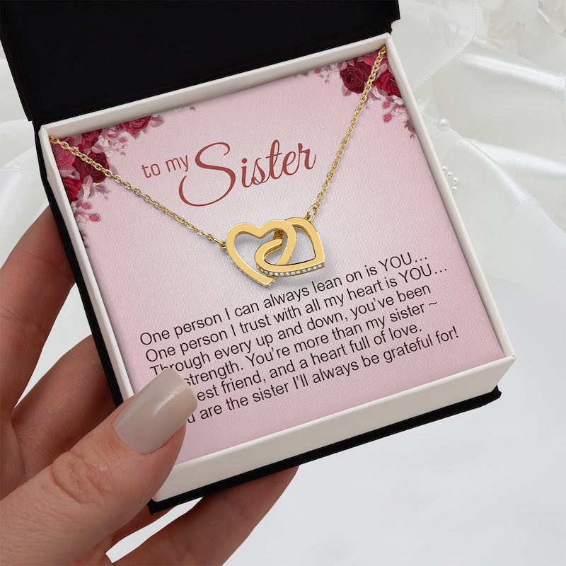 To My Sister Personalized Gift Message Card With Heart Necklace