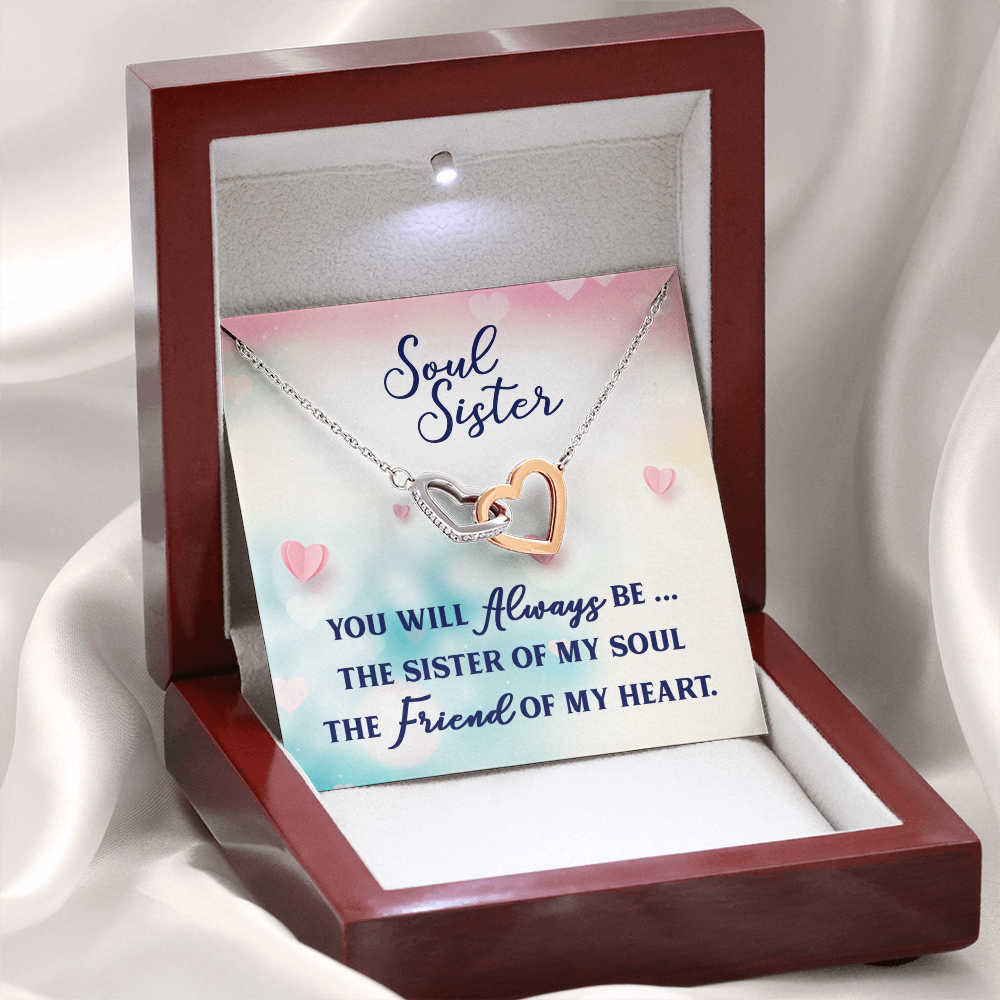 Soul Sister Gift Double Heart Necklace Personalized Card Message Sister to Sister Keepsake