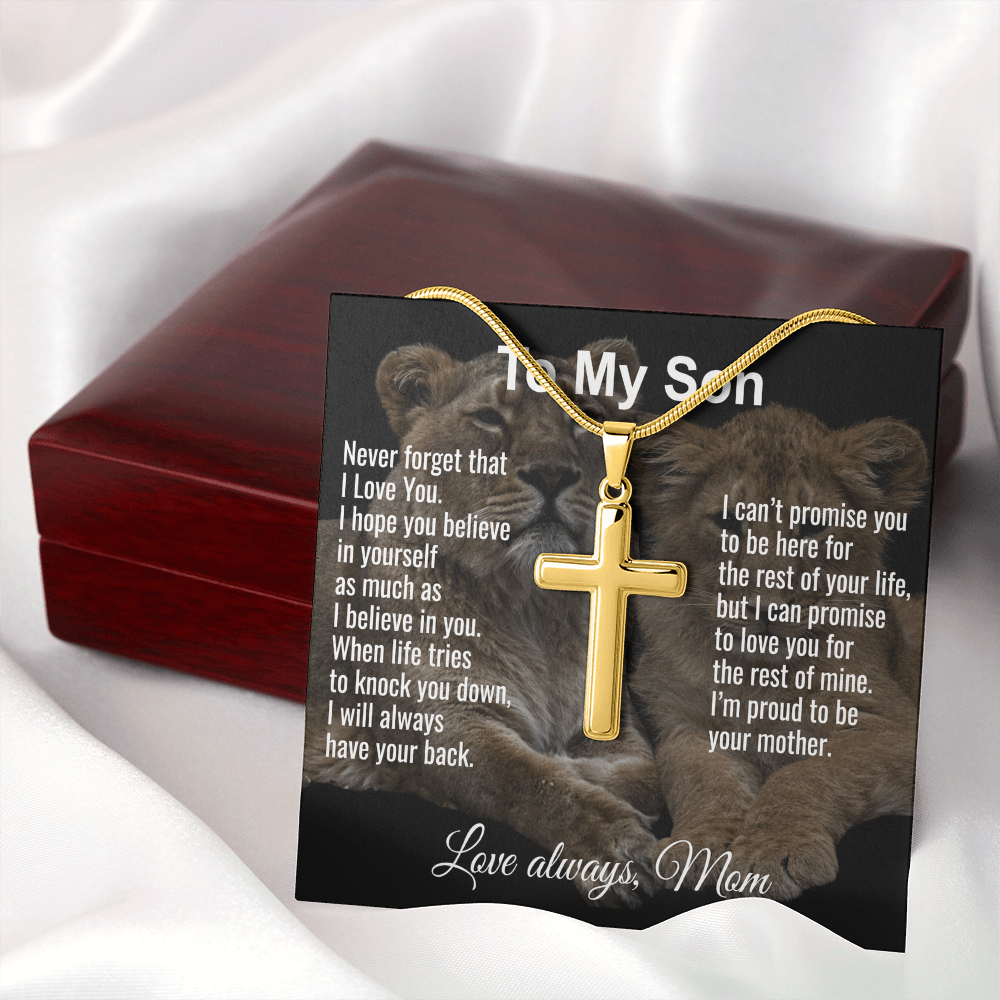 Son Gift From Mom Personalized Message Card And Engraved Cross Necklace Birthday Keepsake