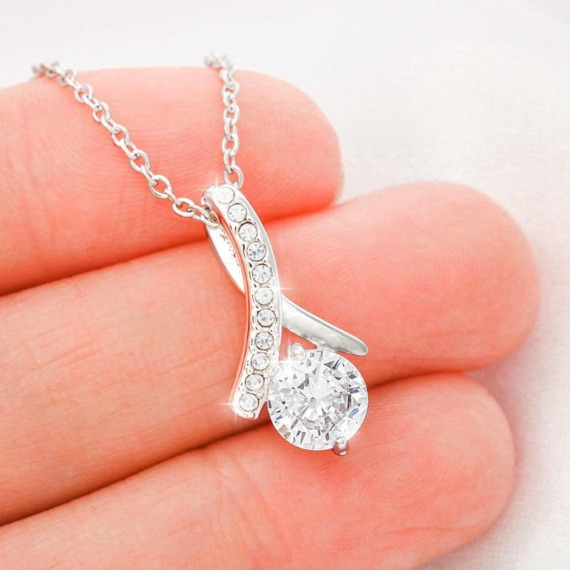 Ribbon Pendant Necklace 14K White Gold Finish - Gifts For Family Online