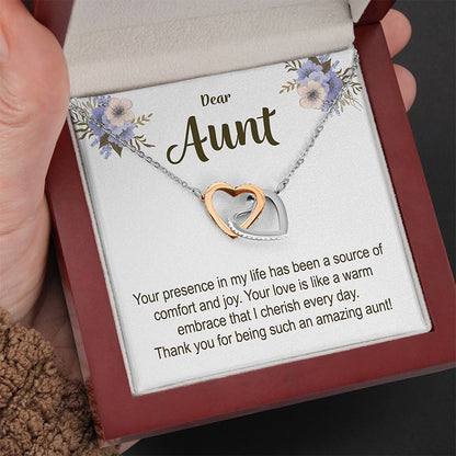 Necklace with heart design in a box with a message for an aunt sentimental gift

