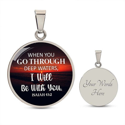 Pendant with bible verse and customizable message on a white background