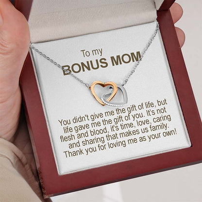 Unbiological Mom Gift - Gifts For Family Online - heart necklace in a luxury box with sentimental  message 'To my Bonus Mom'.