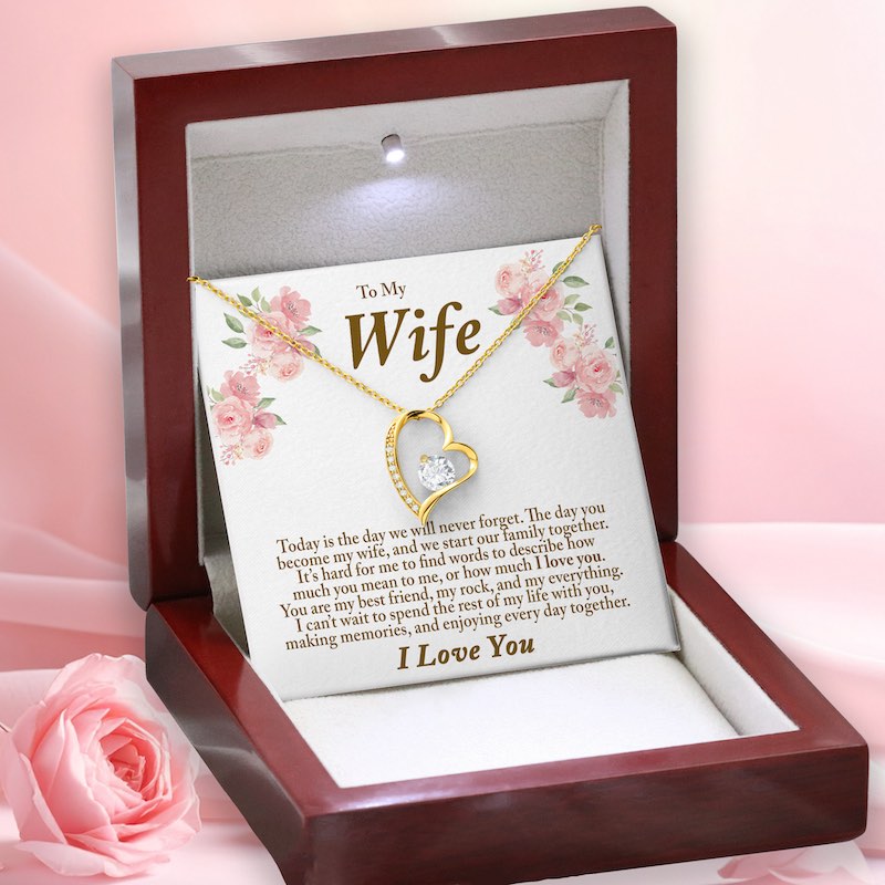 Wedding Day Gift for Bride From Groom Personalized Message Card Heart Necklace