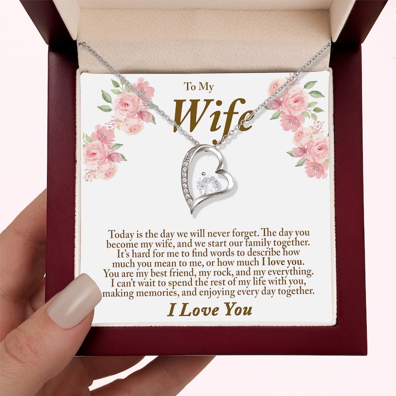 Wedding Day Gift for Bride From Groom Personalized Message Card Heart Necklace