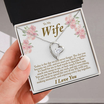 Wedding Day Gift for Bride From Groom Personalized Message Card Heart Necklace