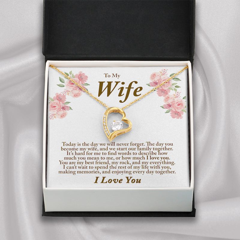 Wedding Day Gift for Bride From Groom Personalized Message Card Heart Necklace