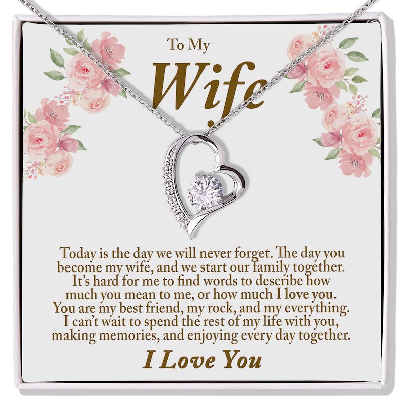 Wedding Day Gift for Bride From Groom Personalized Message Card Heart Necklace