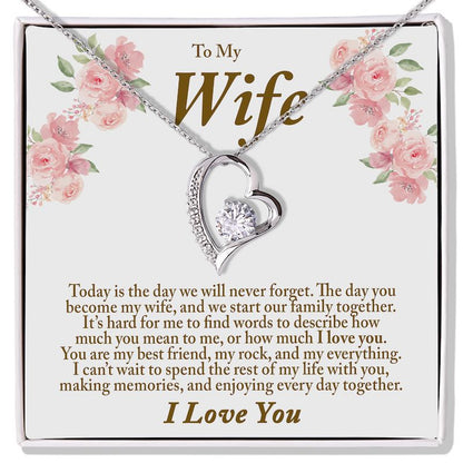 Wedding Day Gift for Bride From Groom Personalized Message Card Heart Necklace