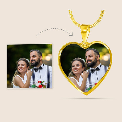 Heart Necklace Custom Photo Engraved Message Gift For Her