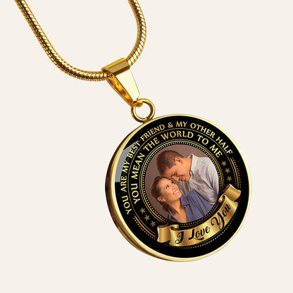 Customized Photo Necklace Engraved 18K Gold Plated Round Pendant Gifts For Her