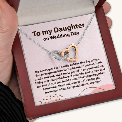 Wedding Day Gift for Daughter From Mom Personalized Message Card Double Heart Necklace