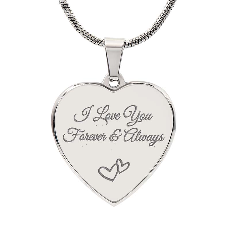 Heart Necklace Engraved Both Sides - I Love You Jewelry