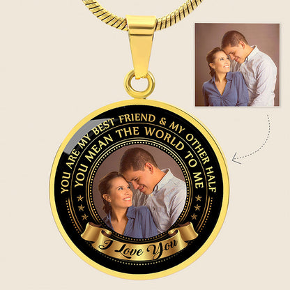 Customized Photo Necklace Engraved 18K Gold Plated Round Pendant Gifts For Her