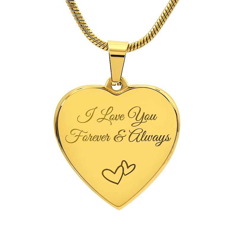 Heart Necklace Engraved Both Sides - I Love You Jewelry