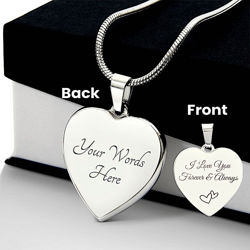 Heart Necklace Engraved Both Sides - I Love You Jewelry