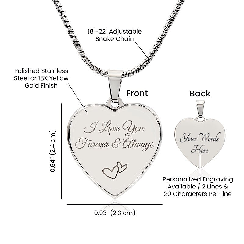 Heart Necklace Engraved Both Sides - I Love You Jewelry