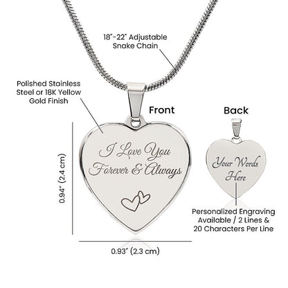 Heart Necklace Engraved Both Sides - I Love You Jewelry
