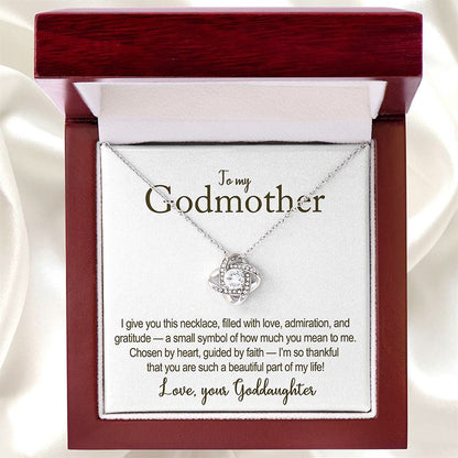 Necklace with a card for 'My Godmother' on a white background