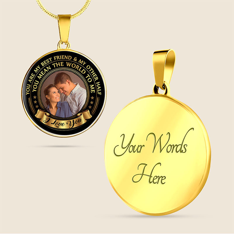Customized Photo Necklace Engraved 18K Gold Plated Round Pendant Gifts For Her