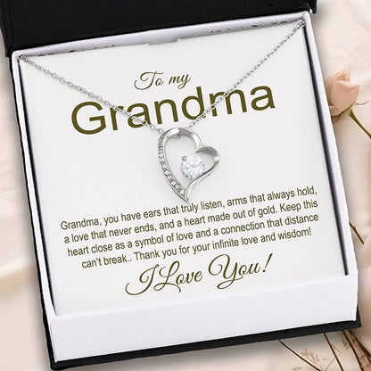 Grandma Necklace Heart-shaped in a gift box with a thoughtful message for a grandma.