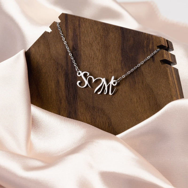 2 initial necklace silver - Gifts For Family Online