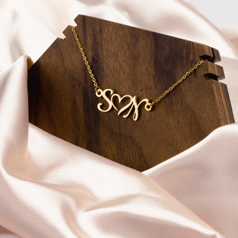 2 initial necklace gold - Gifts For Family Online