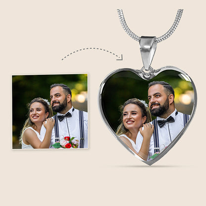 Heart Necklace Custom Photo Engraved Message Gift For Her