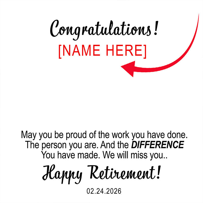 Retirement card with personalized name field and congratulatory message.