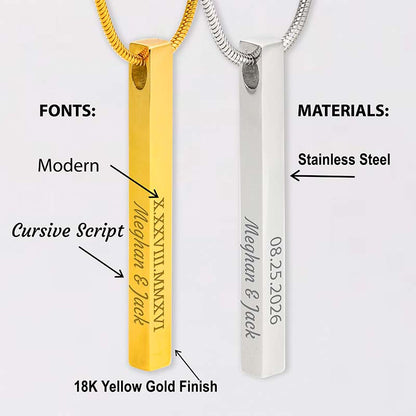 Personalized Bar Necklace Custom Name Engraved Necklaces Women/Men