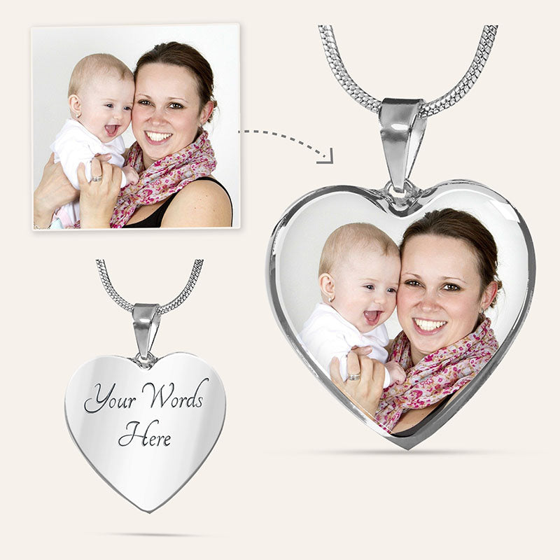 Personalized Photo Necklace Heart Shaped Engraved Custom Jewelry For Mom