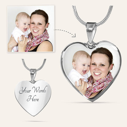 Personalized Photo Necklace Heart Shaped Engraved Custom Jewelry For Mom