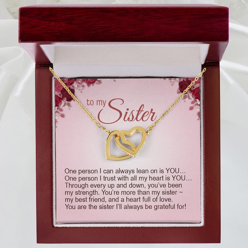 To My Sister Personalized Gift Message Card With Heart Necklace