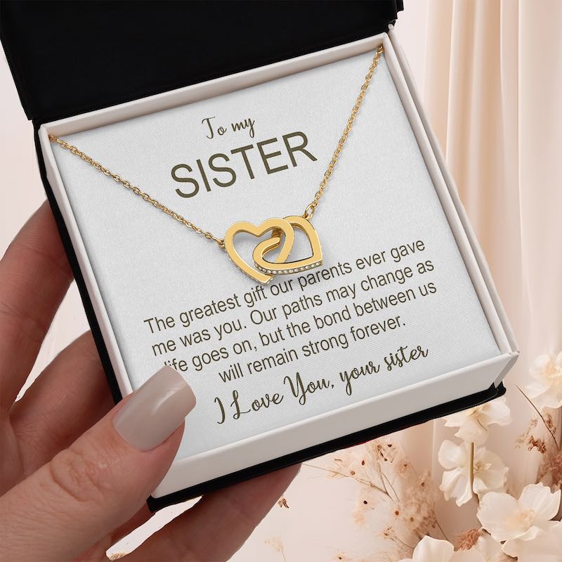 Sister Necklace Personalized Message Card Two Connected Hearts Meaningful Gift For Sister's Birthday