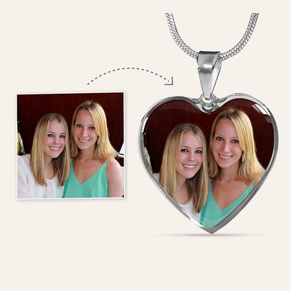Picture Necklace Personalized Sisters Photo Heart Shaped Pendant