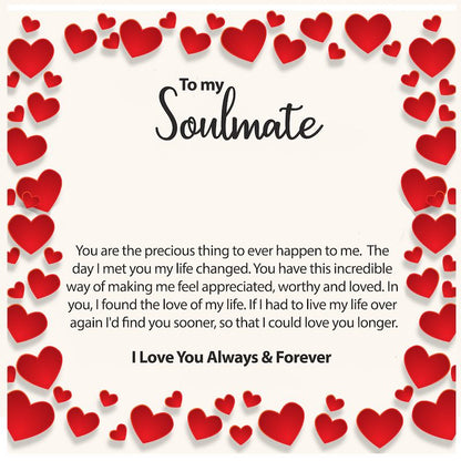 Card with red hearts and a romantic message to 'my Soulmate' on a white background.
