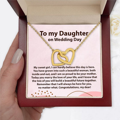 Wedding Day Gift for Daughter From Mom Personalized Message Card Double Heart Necklace