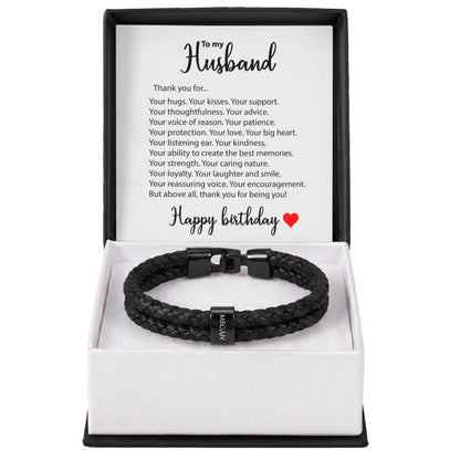 Braided Leather Bracelet for Men with Custom Beads & Personalized Birthday Card