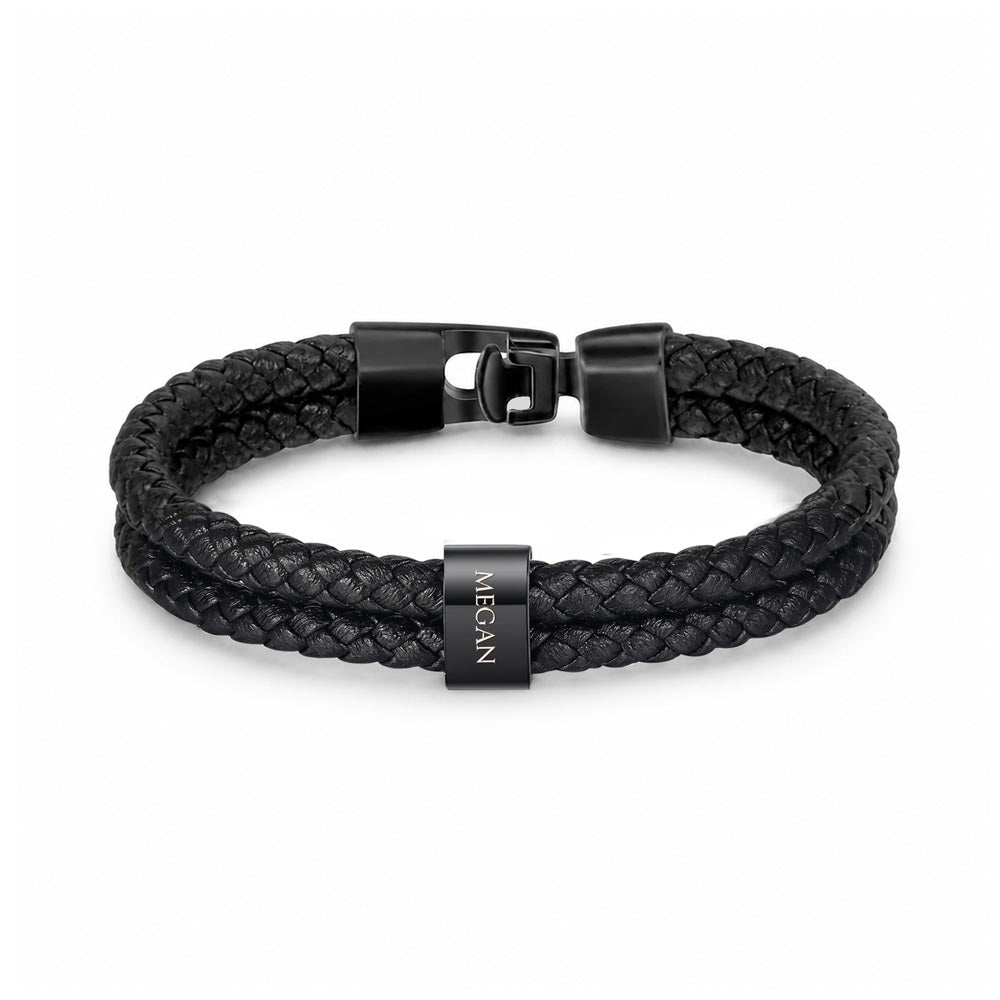Braided Leather Bracelet for Men with Custom Beads & Personalized Birthday Card