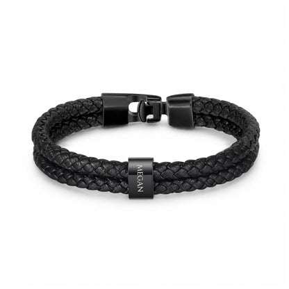 Braided Leather Bracelet for Men with Custom Beads & Personalized Birthday Card