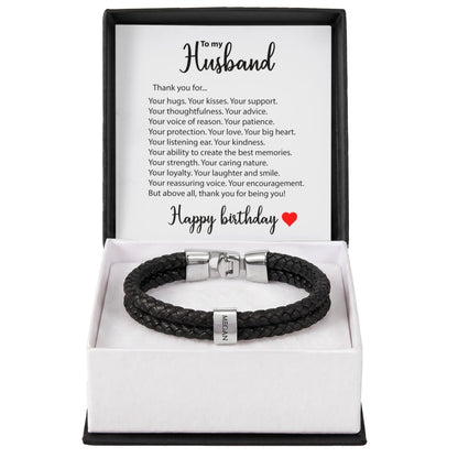Braided Leather Bracelet for Men with Custom Beads & Personalized Birthday Card