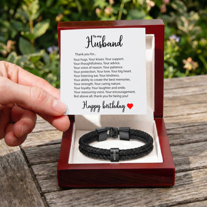 Braided Leather Bracelet for Men with Custom Beads & Personalized Birthday Card