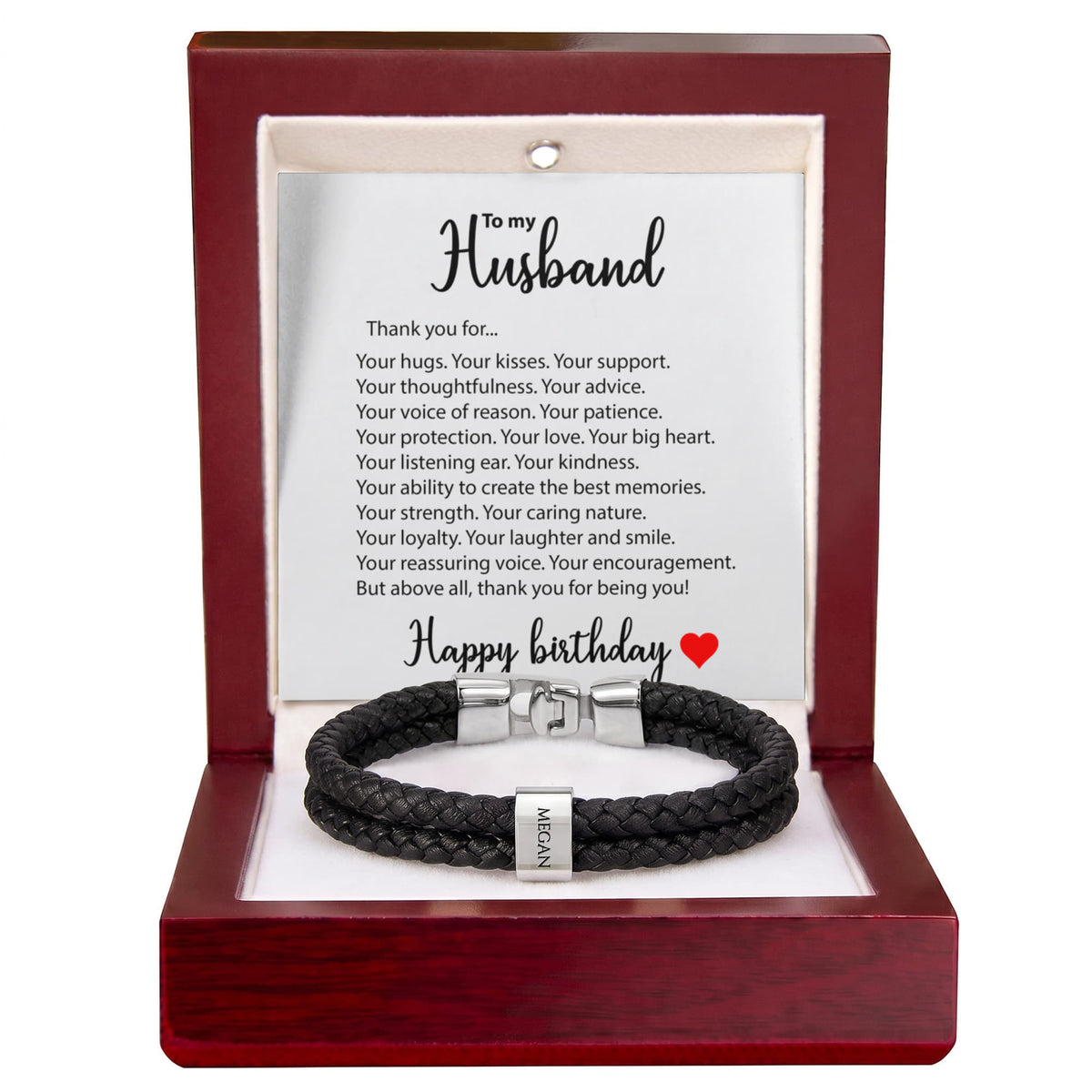 Braided Leather Bracelet for Men with Custom Beads & Personalized Birthday Card
