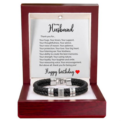 Braided Leather Bracelet for Men with Custom Beads & Personalized Birthday Card