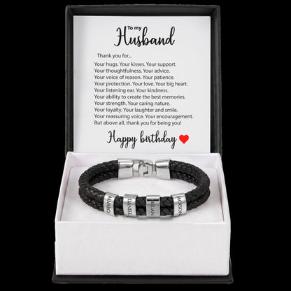 Braided Leather Bracelet for Men with Custom Beads & Personalized Birthday Card