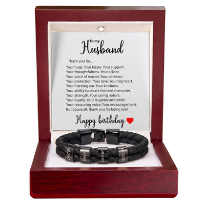 Braided Leather Bracelet for Men with Custom Beads & Personalized Birthday Card
