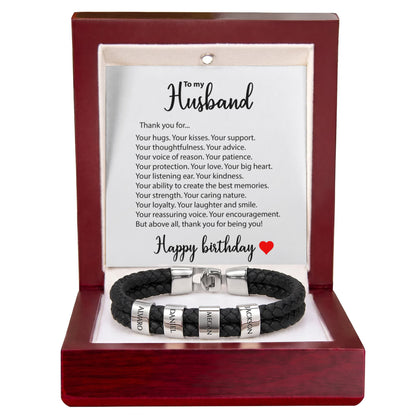 Braided Leather Bracelet for Men with Custom Beads & Personalized Birthday Card