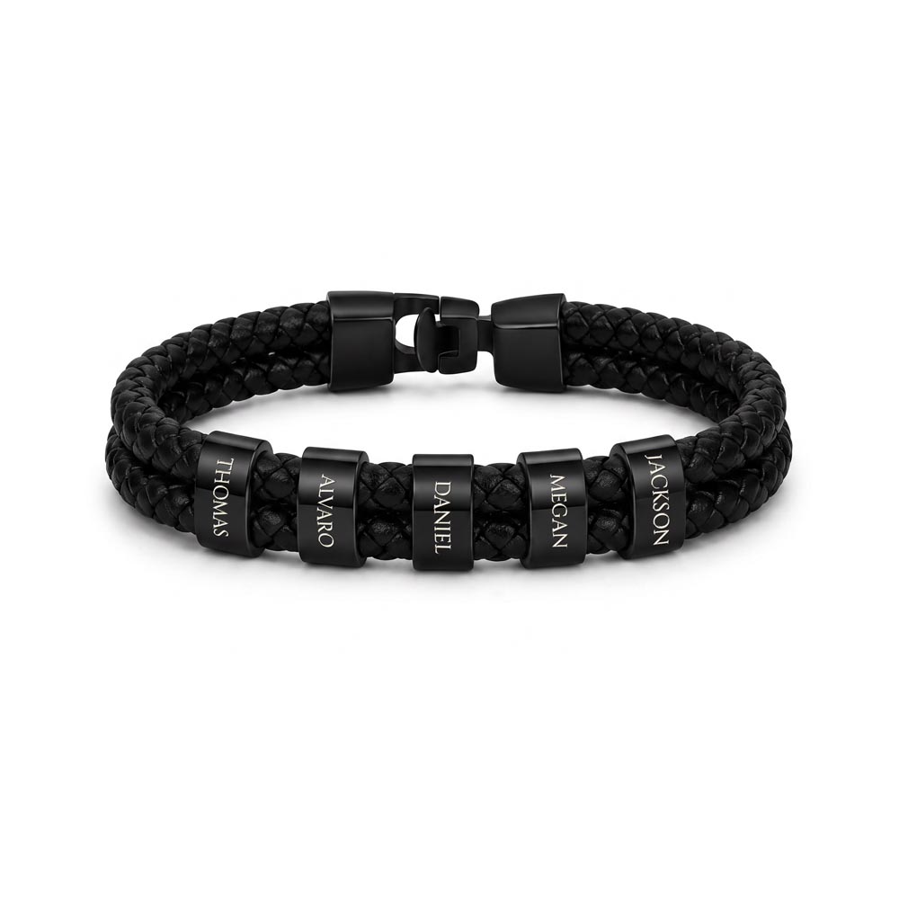 Braided Leather Bracelet for Men with Custom Beads & Personalized Birthday Card