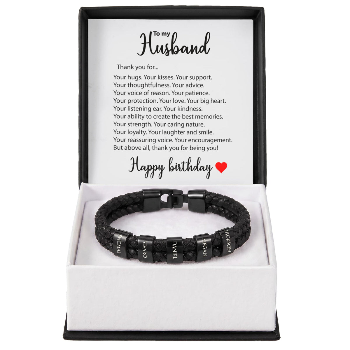 Braided Leather Bracelet for Men with Custom Beads & Personalized Birthday Card